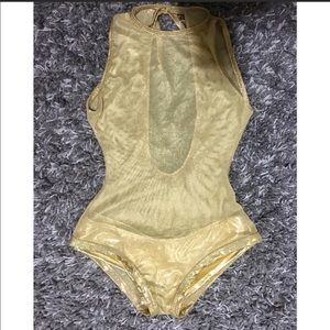 Sexy see through gold mesh bodysuit